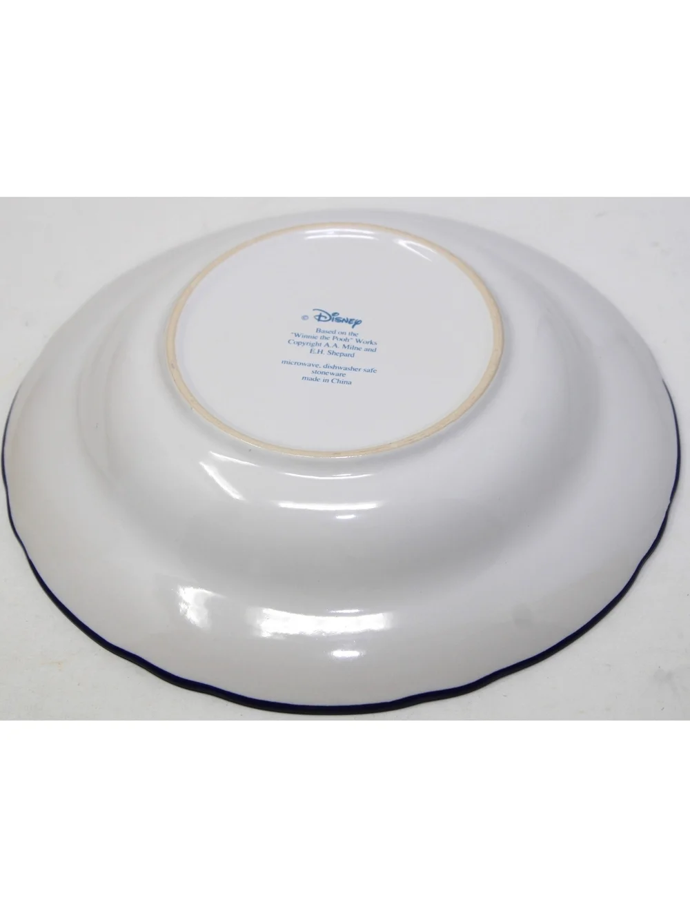 VTG Disney Winnie the Pooh Blue Toile Dinnerware Soup Bowl 4 Piece Set Stoneware